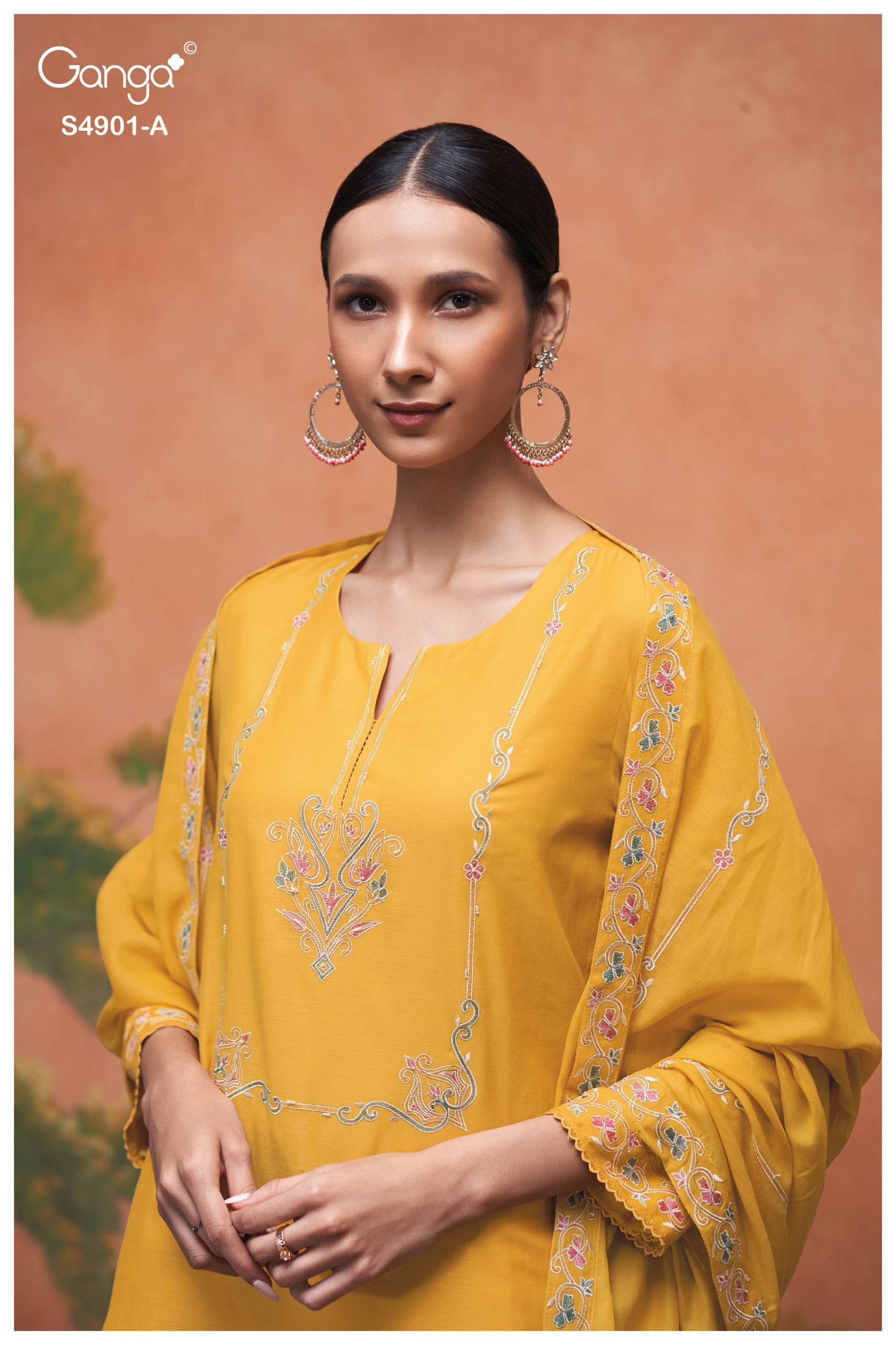 GANGA NAVISHA 4901 MUL SOLID COLOR CROCHET LACE ON DAMAN & SLEEVES SUIT LADIES EXPORT